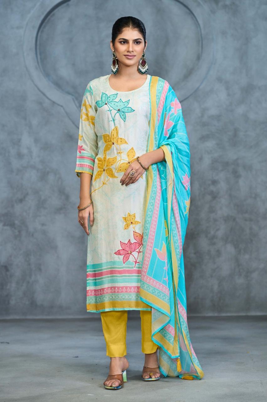 Ivory Flora Kurthi Set